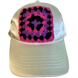 Crochet Granny Square Hat Ball Cap Cream Color Satin Adjustable Buckle New
